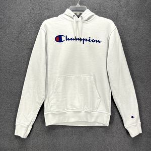 Champion Sweatshirt Mens Small‎ White Hoodie Athleticwear Pocket Logo Youth
